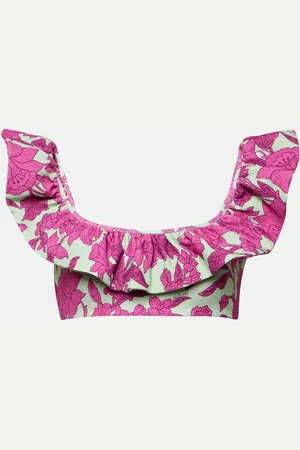 La DoubleJ Top de bikini floral con volantes