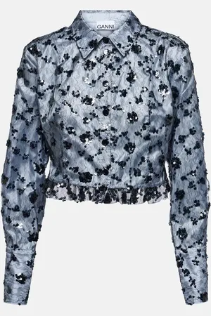 Ganni Camisa cropped de encaje con lentejuelas