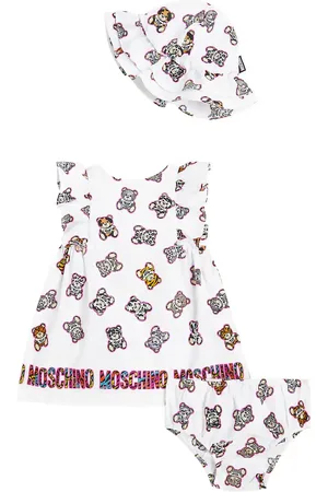 Moschino Bebé - set de vestido, braga y gorro de algodón