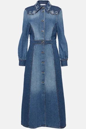Chloé Chloé Vestido camisero en denim bordado