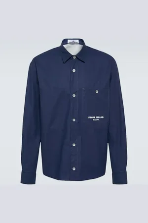 Stone Island Sobrecamisa Marina de algodón con rayas