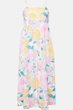 Juliet Dunn Vestido midi de algodón y lino floral