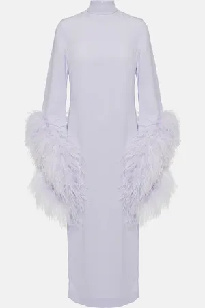 ‎Taller Marmo‎ Vestido midi Del Rio de crepé con plumas