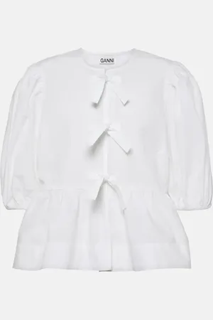 Ganni Blusa en popelín de algodón con lazo