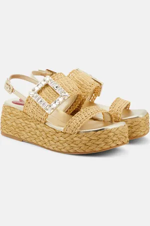 Roger Vivier Sandalias de rafia con cuña adornadas