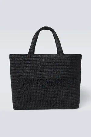 Saint Laurent Tote de croché de rafia con logo