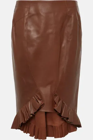 Tom Ford Falda midi de piel con volantes