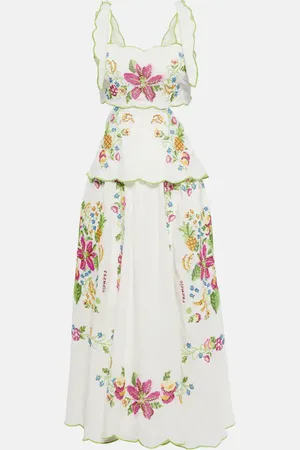 Farm Rio Vestido midi Tropical Romance bordado