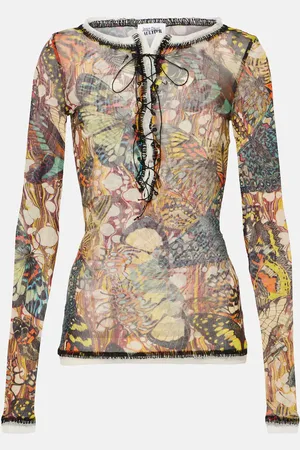 Jean Paul Gaultier Top de malla estampado con encaje