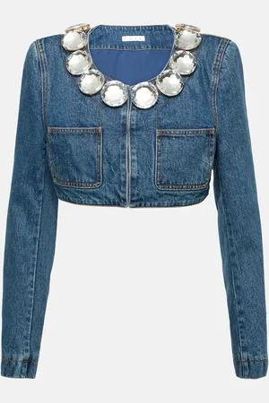 AREA Chaqueta cropped de denim adornada