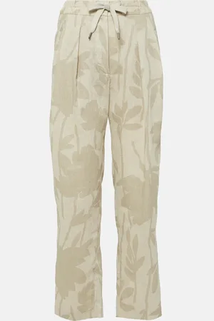 Brunello Cucinelli Pantalones tapered de lino estampados
