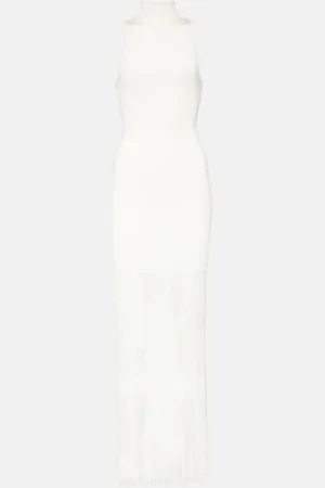 Khaite Vestido largo Zare acanalado con flecos