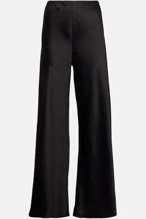 Norma Kamali Pantalones anchos de satén de tiro alto