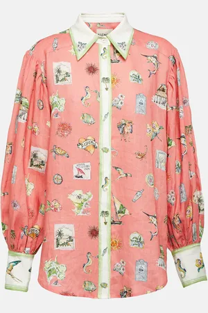 ALÉMAIS Alémais Camisa de lino estampada con mangas abullonadas