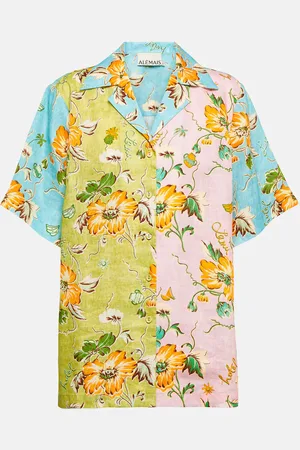 ALÉMAIS Alémais Camisa bowling Mana de lino floral