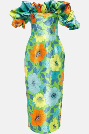ALÉMAIS Alémais Vestido midi de satén floral con volantes