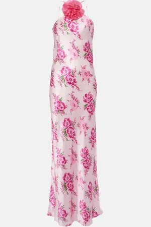 RODARTE Vestido largo de seda con aplique floral