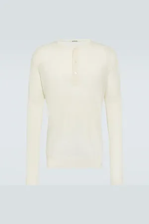 Auralee Camiseta Henley de lana y seda