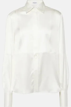 Brunello Cucinelli Blusa de satén de mezcla de seda