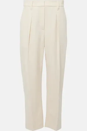 Brunello Cucinelli Pantalones rectos de gabardina de tiro alto