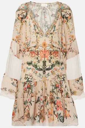 Camilla Vestido corto de crepé de seda floral