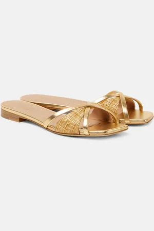 MALONE SOULIERS Sandalias Penn de rafia y piel metalizada