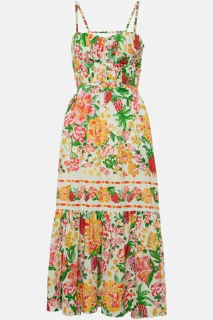 Farm Rio Vestido midi Floral Sketch de algodón