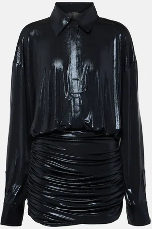 Norma Kamali Vestido camisero de lamé fruncido
