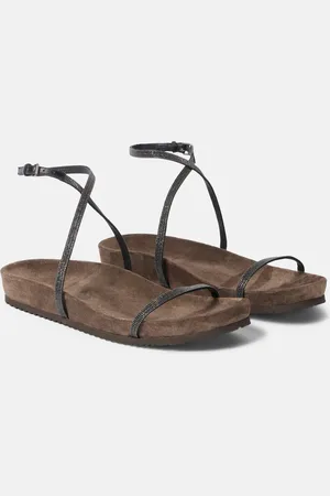 Brunello Cucinelli Sandalias de piel con cuentas Monili
