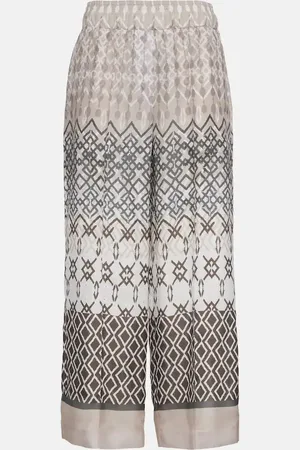 Brunello Cucinelli Pantalones anchos de seda estampados