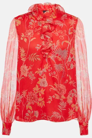 Etro Blusa de seda floral con volantes