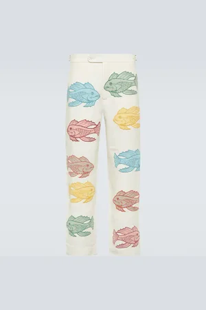 BODE Pantalones rectos Piscine de lino con apliques