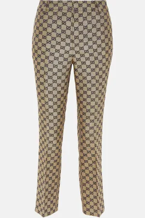 Gucci Pantalones rectos de lona de mezcla de lino con GG