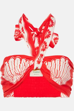 Farm Rio Top Red Ainika Shell de mezcla de lino