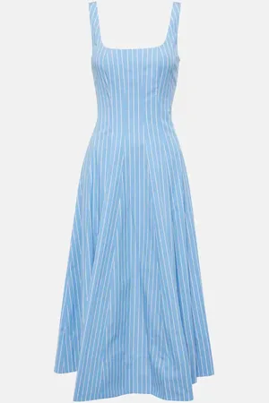 Staud Vestido midi Wells de popelín a rayas