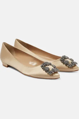 Manolo Blahnik Bailarinas Hangisiflat de satén adornadas