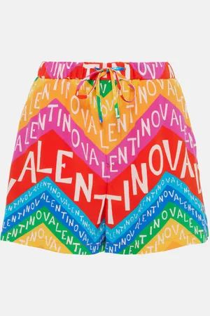 VALENTINO Shorts de seda de tiro alto con logo