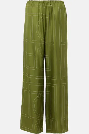 Totême Pantalones anchos de sarga de seda con monograma