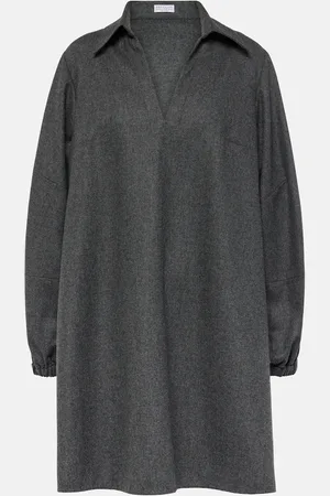 Brunello Cucinelli Vestido corto de franela con mangas abullonadas