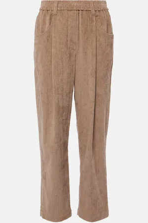 Brunello Cucinelli Pantalones rectos plisados de algodón