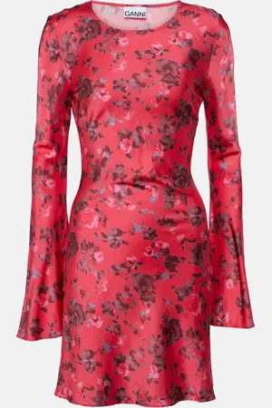 Ganni Vestido corto de satén floral