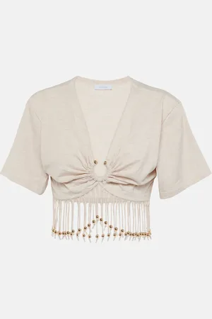 Paco rabanne Crop top de algodón con cuentas y flecos
