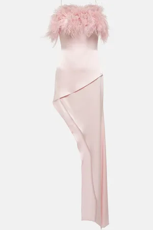 DAVID KOMA Vestido midi asimétrico de satén con plumas