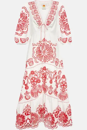 Farm Rio Vestido midi de algodón con bordado inglés