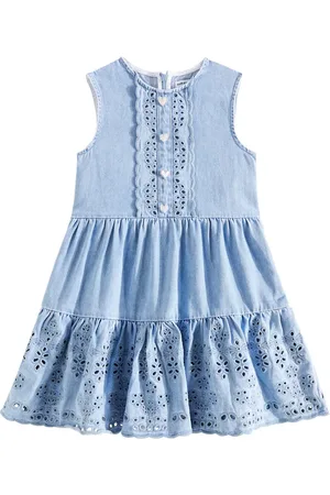 Self-Portrait Vestido de denim con bordado inglés