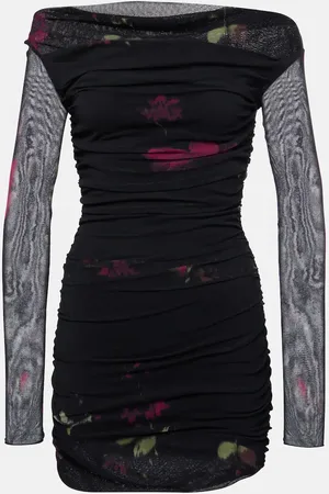 BLUMARINE Vestido corto de malla floral fruncido
