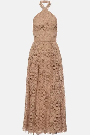 Elie saab Vestido midi de macramé con cuello halter