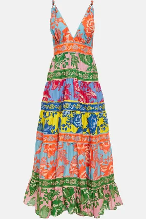 Farm Rio Vestido midi de algodón estampado