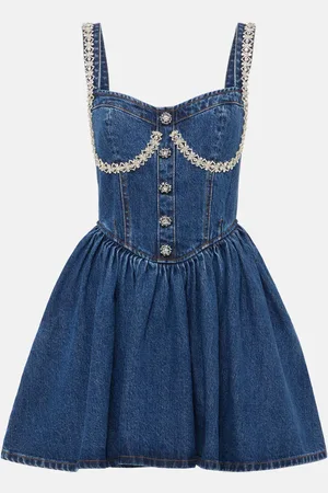 Self-Portrait Vestido corto de denim adornado