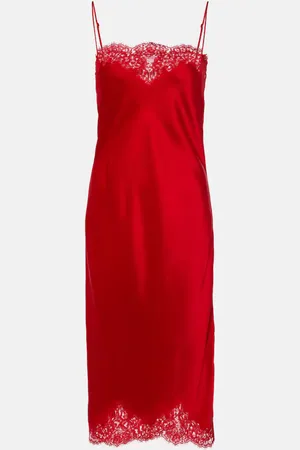Stella McCartney Vestido lencero de satén con encaje
